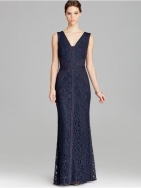 Tadashi Shoji Sleeveless Navy Lace Evening Gown